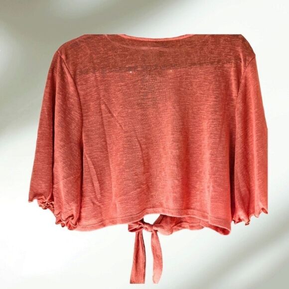 New TORRID Plus Size slub shrug 3/4 Sleeve apricot tie Front sweater Size 2X - Picture 12 of 16